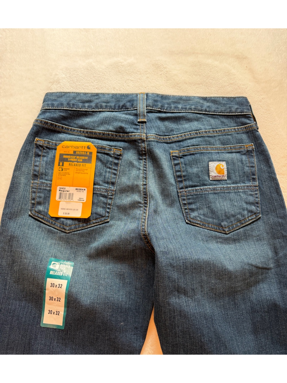 Men's Carhartt Rugged Flex Relaxed Fit Dark Blue Denim Jeans Sz 30x32 - Picture 10 of 11
